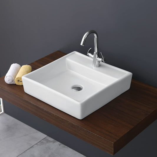 Kemjo Table Top Wash Basin for Bathroom White Square Square (7006)-WA