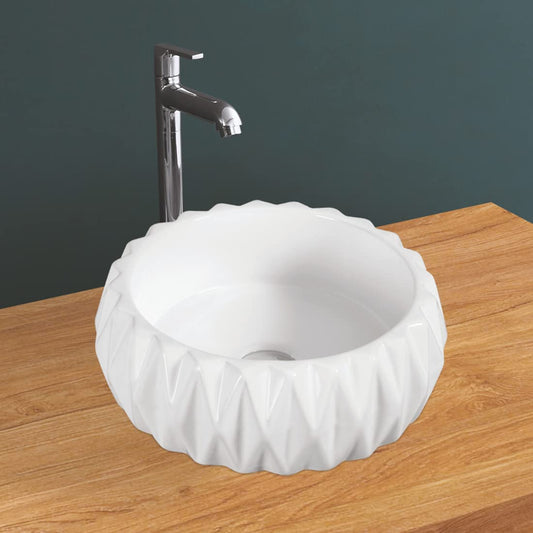 Kemjo Table Top Wash Basin for Bathroom White Round WT-Civik-WA