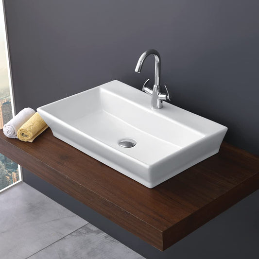 Kemjo Table Top Wash Basin for Bathroom White Rectangle WT-Bryn