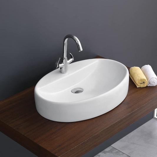 Kemjo Table Top Wash Basin for Bathroom White Oval WT-Ciaz