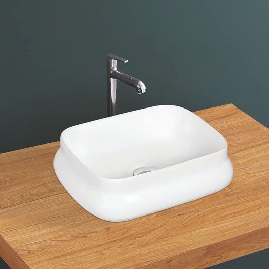 Kemjo Table Top Wash Basin for Bathroom White Rectangle WT-Maxico