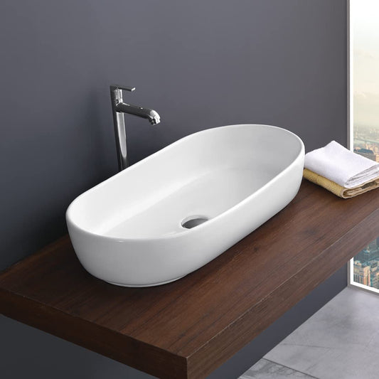 Kemjo Table Top Wash Basin for Bathroom White Oval WT-Rossa