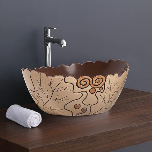 Designer Table Top Wash Basin for Bathroom Multicolor Oval WT-Toto-002-WA