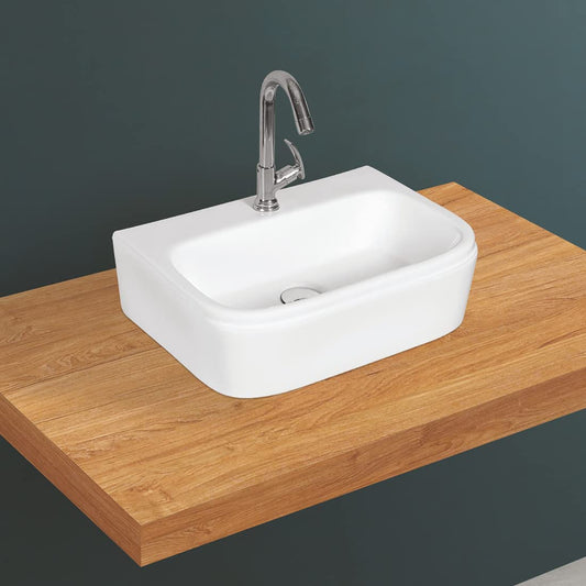 Kemjo Table Top Wash Basin for Bathroom White Rectangle WT-Alexa