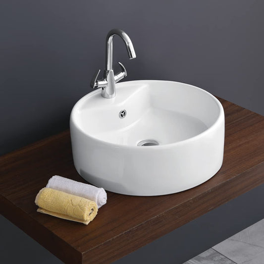 Kemjo Table Top Wash Basin for Bathroom White Round Solo (7004)-WA