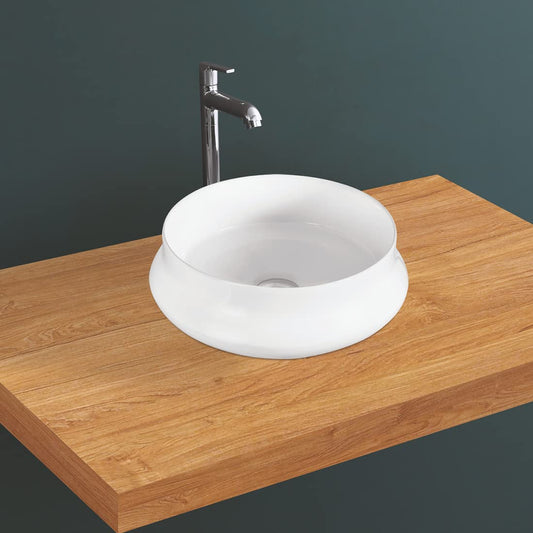 Kemjo Table Top Wash Basin for Bathroom White Round WT-Berlin-WA