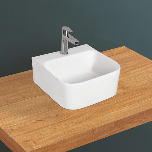 Kemjo Table Top Wash Basin for Bathroom White Square WT-Roma