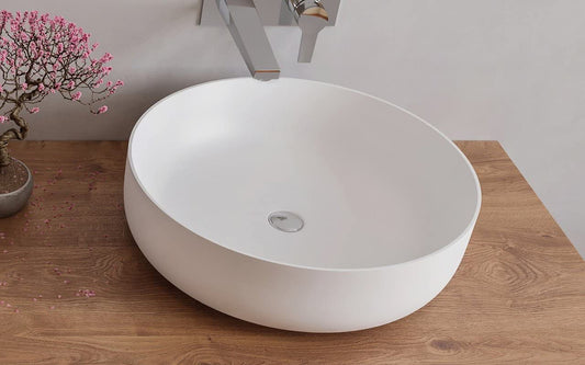 Kemjo Table Top Wash Basin for Bathroom White Round Slapton (7033)-WA