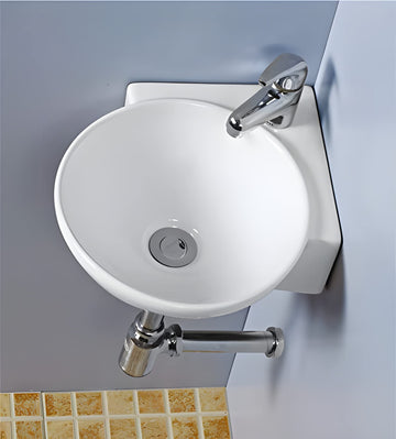 Wall Mounted Corner Wash Basin for Bathroom White Round Perry-WA