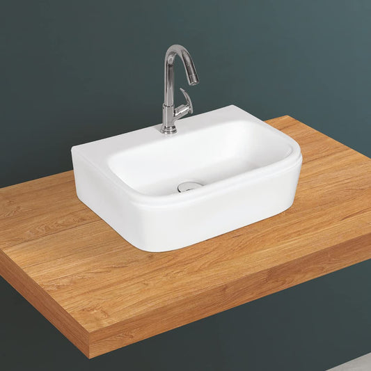 Kemjo Table Top Wash Basin for Bathroom White Rectangle WT-Alexa-WA