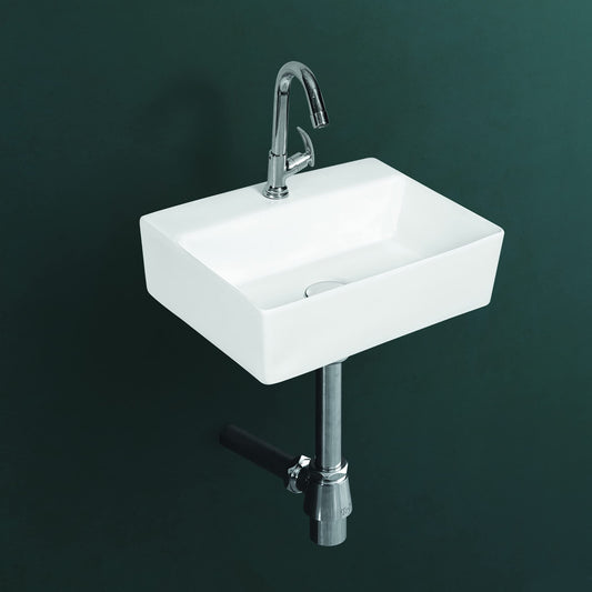 Wall Mounted Wash Basin for Bathroom White Rectangle WT-Cubic-WA