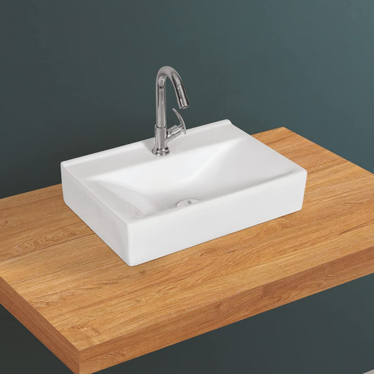 Kemjo Table Top Wash Basin for Bathroom White Rectangle WT-Avvio
