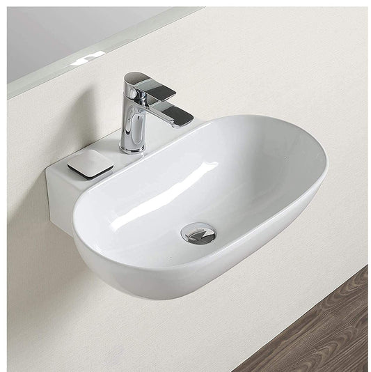 Wall Mounted Wash Basin for Bathroom White Oval Orbit-7010-WA