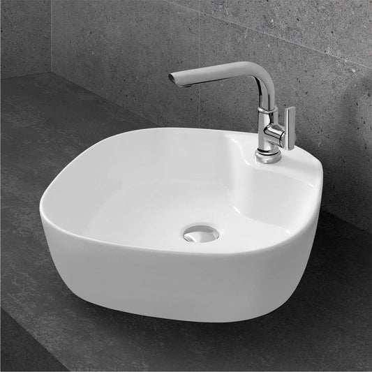 Kemjo Table Top Wash Basin for Bathroom White Square Alia (BT-44)-WA