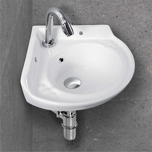 Kemjo Wall Mounted Corner Wash Basin for Bathroom White Round Olo (BWB-17)