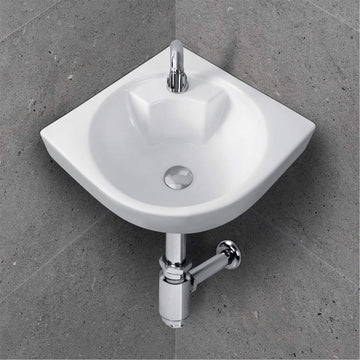 Wall Mounted Corner Wash Basin for Bathroom White Round Shine BWC-01-WA