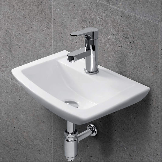 Wall Mounted Wash Basin for Bathroom White Rectangle Fez (BWB-15)-WA